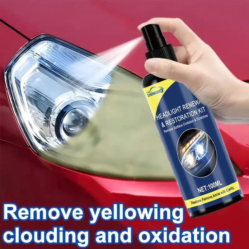 100ml Ceramic Headlight Restoration Spray, Premium Car Headlight Repair Tool - Removes Yellowing and Oxidation, Restores Clarity, Long-Lasting Light Coating Protection Spray 1
