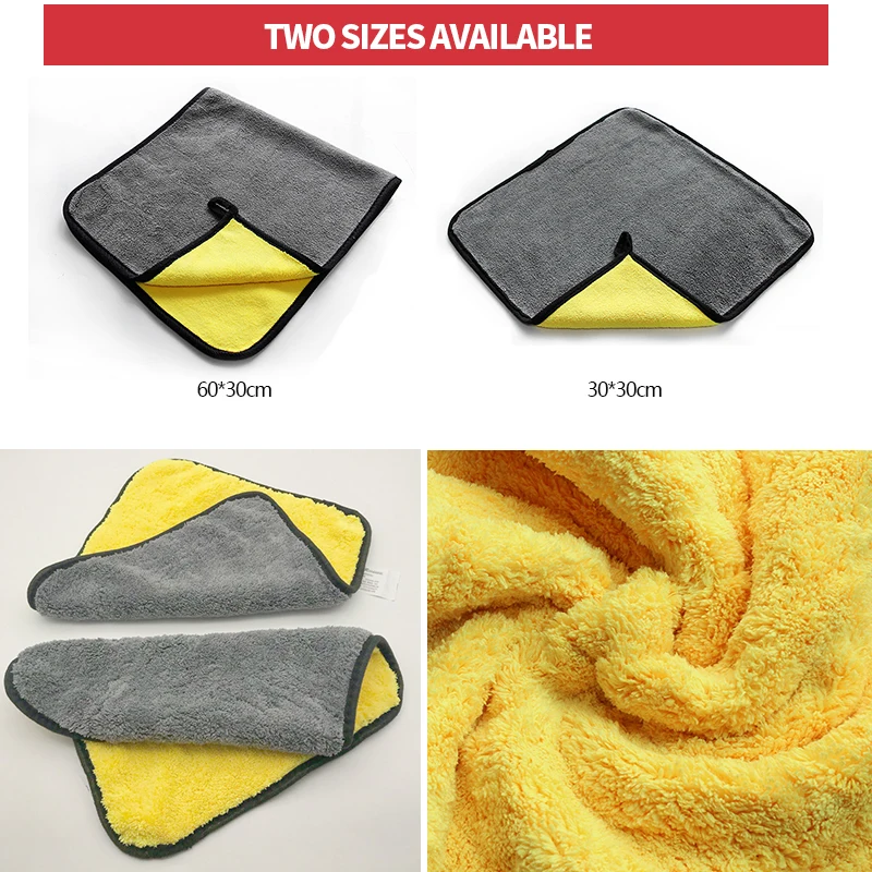 SEAMETAL Microfiber Car Washing Towel 400GSM Double-Sided Coral Velvet Clean Towels High Water Absorption Car Wash Drying Cloth 2