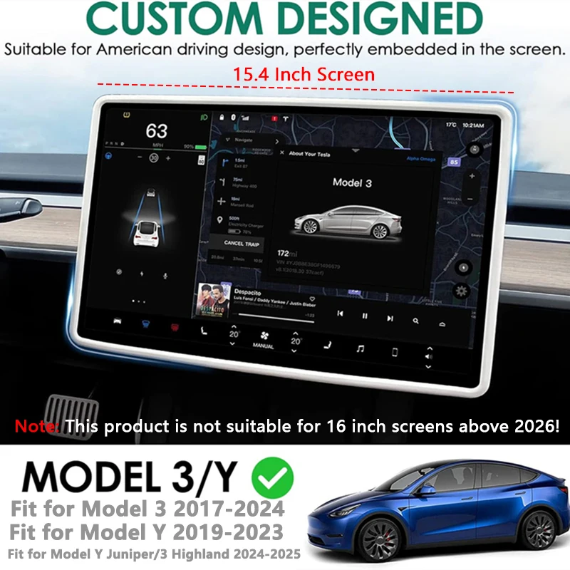 For Tesla Model 3 / Y Silicone Protective Frame Edge Cover Central Control Display Navigation Screen Protector Car Accessories 1