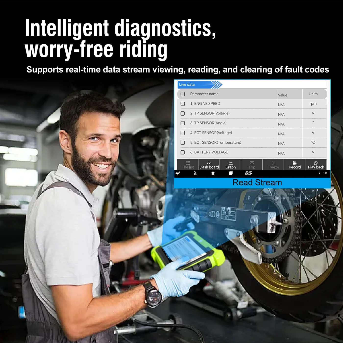 2025 JDiag M400 Motorcycle Diagnostic Scanner Diagnose ABS System Battery Tester EFT Code Clean For Kawasaki Yamaha Honda KTM 4