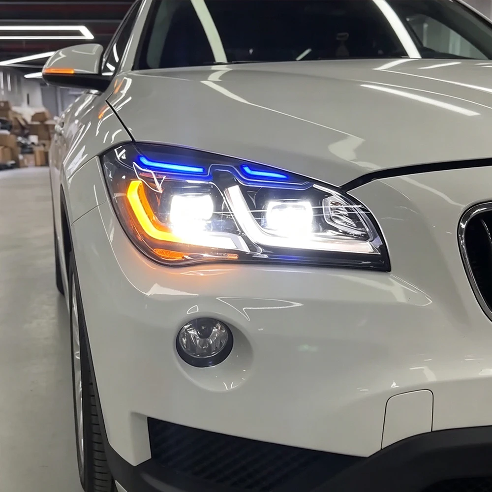 For BMW X1 E84 2010-2015 Auto Headlights Assembly Blue Eyebrow LED DRL Turn Signal Projector Lens Plug and Play Car Front lamps 4