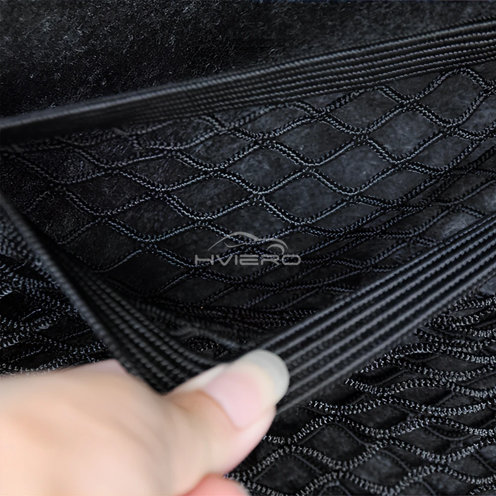 1X Car Back Rear Trunk Organizer Net Mesh Seat Elastic String Magic Sticker Universal Storage Bag Pocket Auto Put Paper Stowing 4