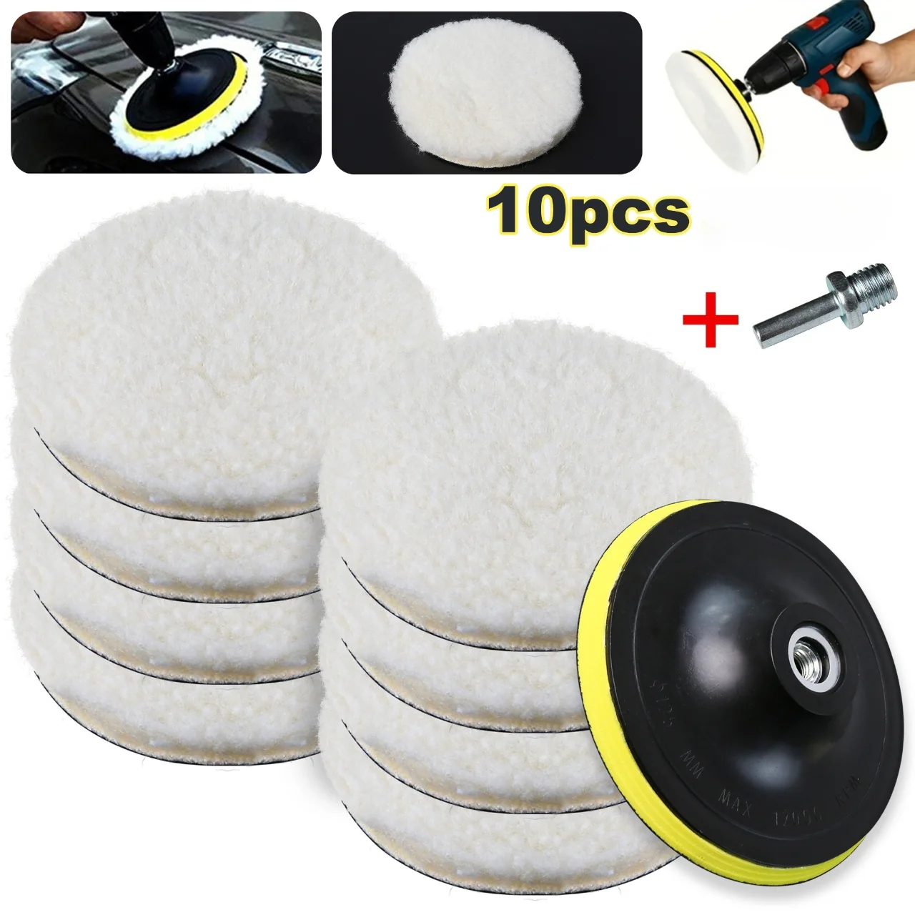 10PCS (8Pads+1Sucker+1Screw) Car Polishing Waxing Buffing Wheel Pad Car Polisher Kit for Auto M10/M14 Drill Connector 1