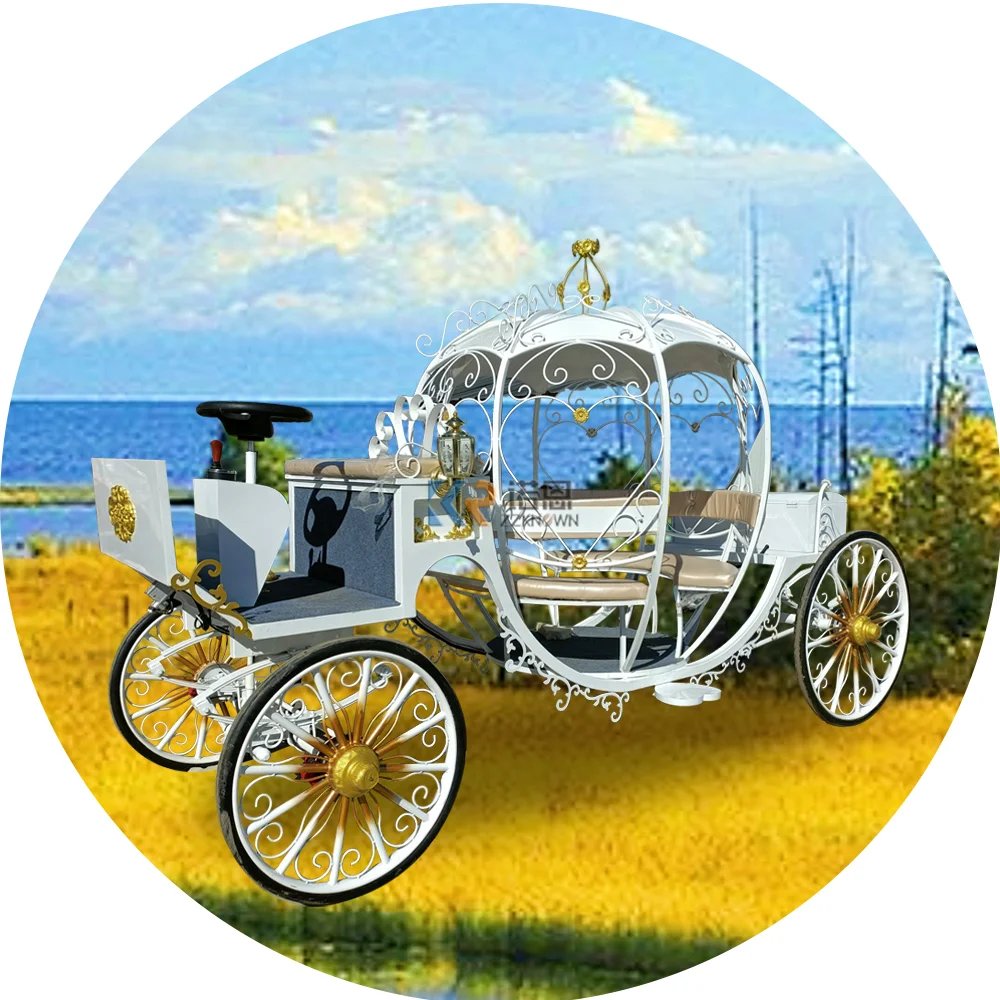 4 Wheels Electric Royal Wedding Carriages Cinderella Horse Drawn Carriage Buggy Sightseeing Vintage Horse Wagons Carts for Sale 5