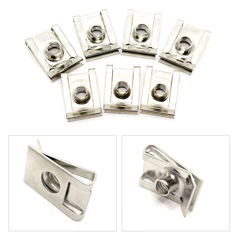 10pcs Stainless Steel U Type Clips Plate Leaf Spring Nut M6 M5 M4 M8 8mm 5mm 6mm 4mm Reed Nuts for Car Motorcycle Scooter ATV 5