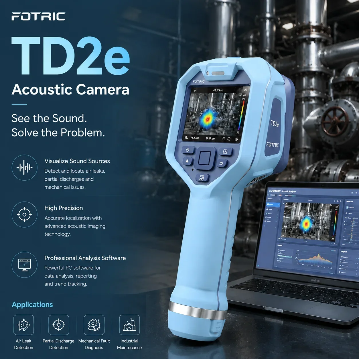 FOTRIC TD2e Kit Acoustic Imaging Camera 64 MEMS 2kHz-100kHz For Vehicle Noise Source Locator Compressed Air Partial Discharge 3