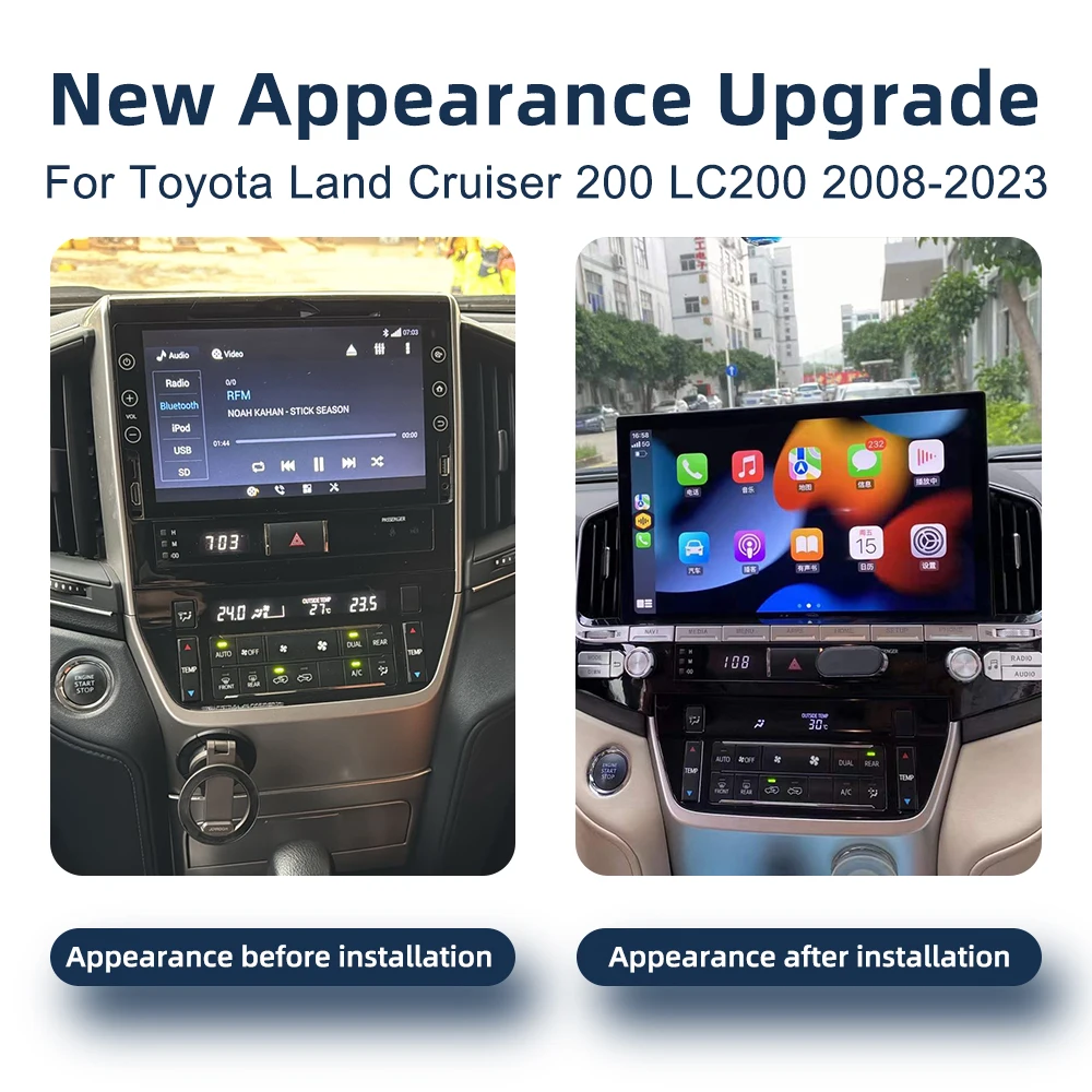 8G 256G Android 14.0 Car Radio CarPlay GPS Navigation 4G WiFi RDS Multimedia Player For Toyota Land Cruiser 200 LC200 2008-2020 2