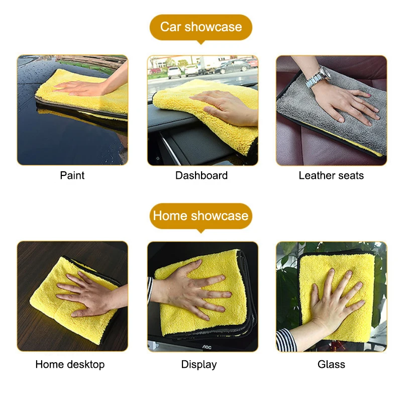 SEAMETAL Microfiber Car Washing Towel 400GSM Double-Sided Coral Velvet Clean Towels High Water Absorption Car Wash Drying Cloth 6