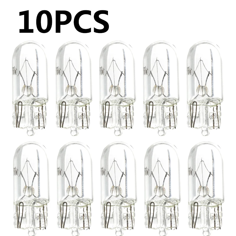 10 X White T10 W5W 501 194 Clear Signal Lamp Glass 12V 5W Warm White W2.1x9.5d Single Filament Car Bulb Auto Light 5
