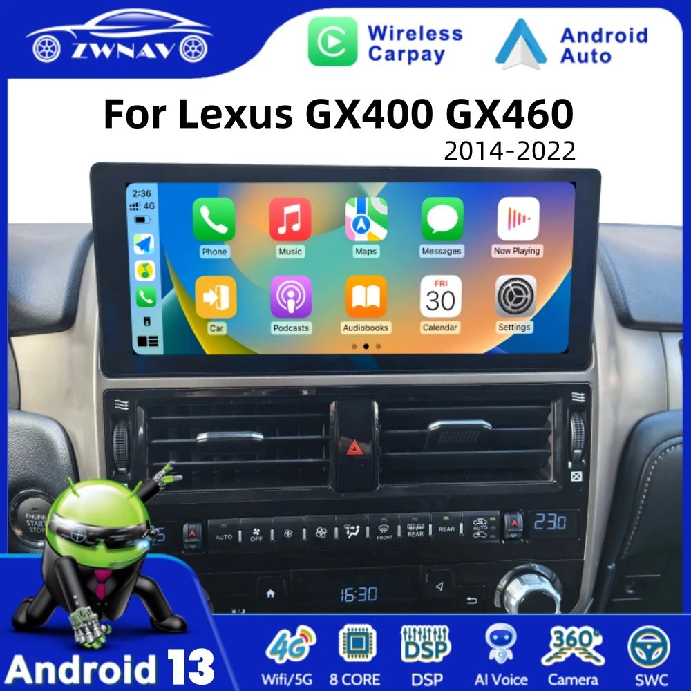 10.25 inch Car Radio Android For Lexus GX400 GX460 2014 -2022 Wireless CarPlay Multimedia Video Player GPS WIFI Stereo Head Unit 1