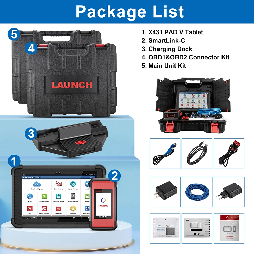 LAUNCH X431 PAD 5 ELITE SmartLink C Car Diagnostic Tools J2534 CAN FD Online ECU Programming Coding Auto OBD OBD2 Scanner PAD V 6