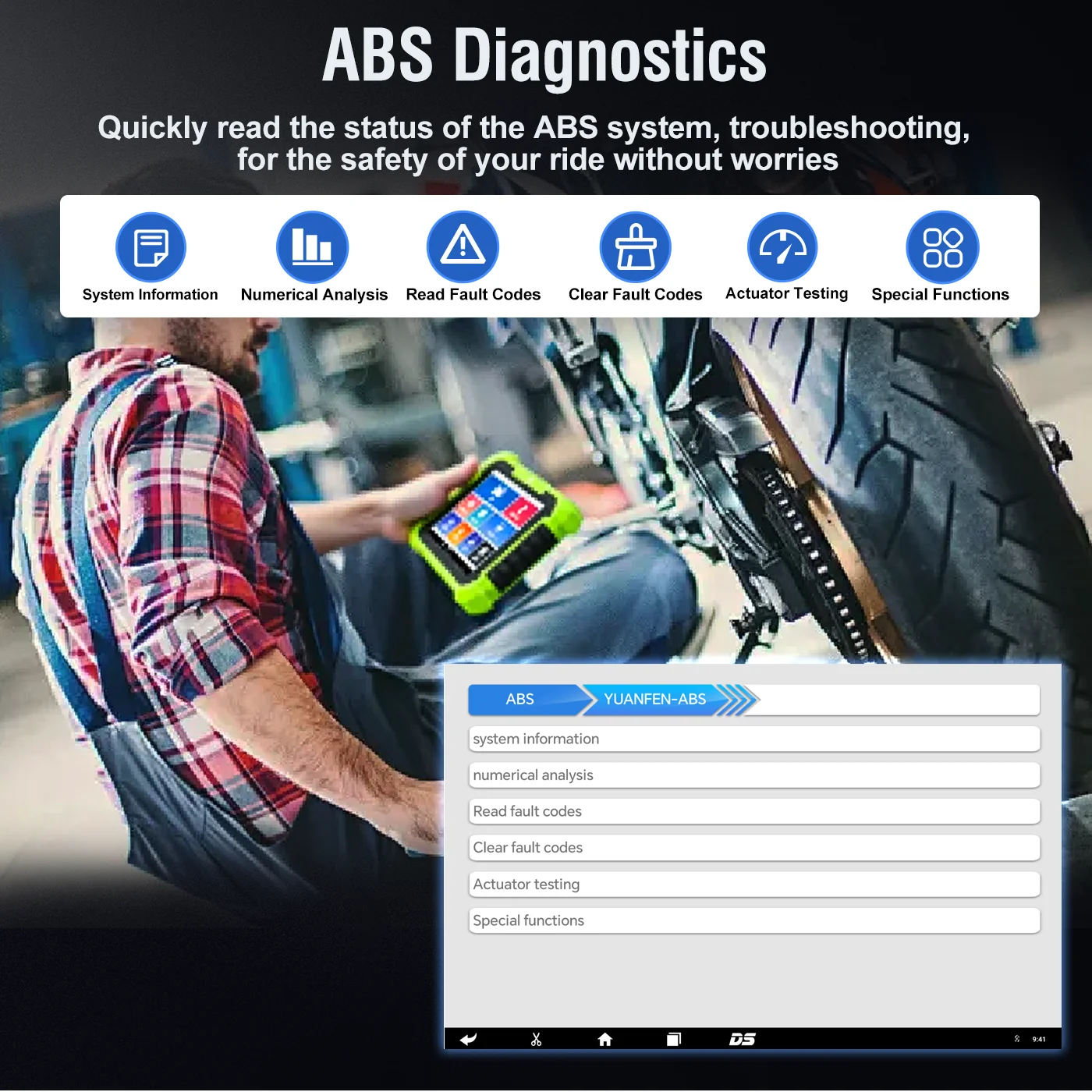 2025 JDiag M400 Motorcycle Diagnostic Scanner Diagnose ABS System Battery Tester EFT Code Clean For Kawasaki Yamaha Honda KTM 3