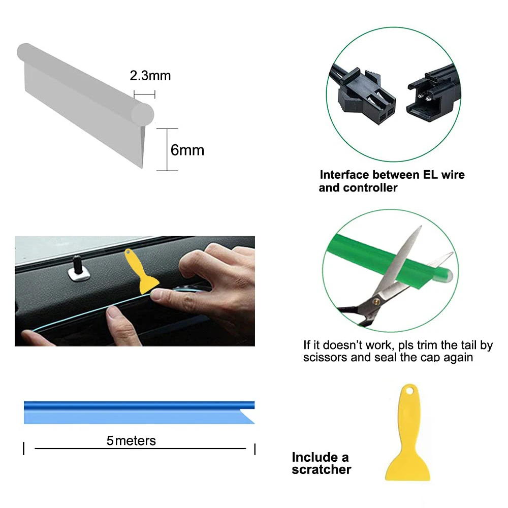 5M Car Interior Led Strip Light Neon EL Wiring Decorative Lamp For Auto DIY Flexible Ambient Light USB Party Atmosphere Diode 4