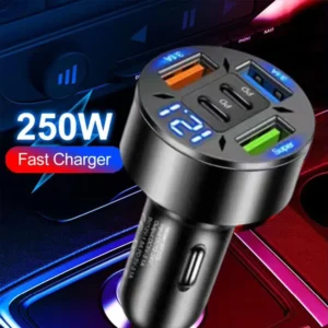 250W 5 Ports Car Charger Fast Charging PD QC3.0 USB C Car Phone Charger Type C Adapter In Car For IPhone 1