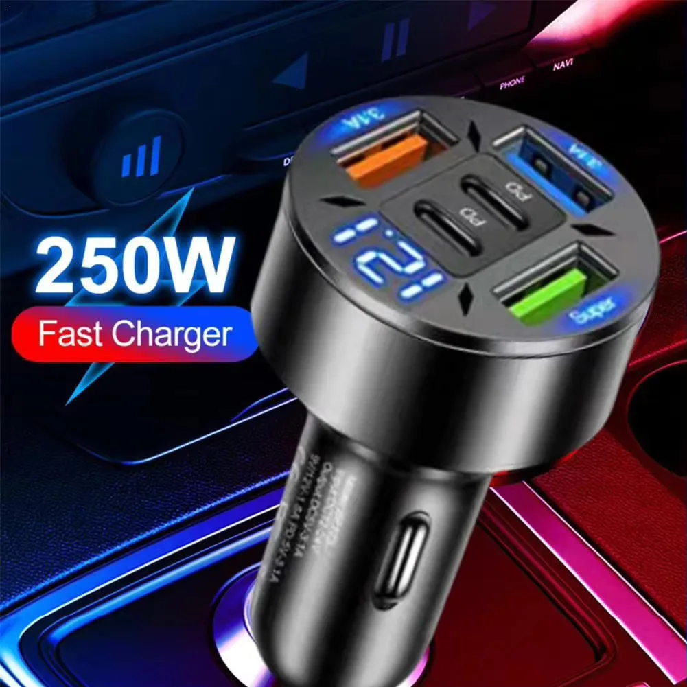 250W 5 Ports Car Charger Fast Charging PD QC3.0 USB C Car Phone Charger Type C Adapter In Car For IPhone 1