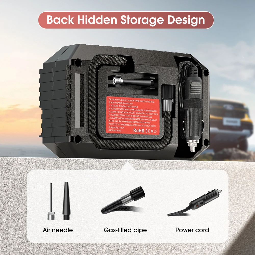 CARSUN Mini Air Pump Tire Inflator Car Electric Mini 20L/Min Portable Air Compressor For Car Motorcycles Bicycle Inflatable 5