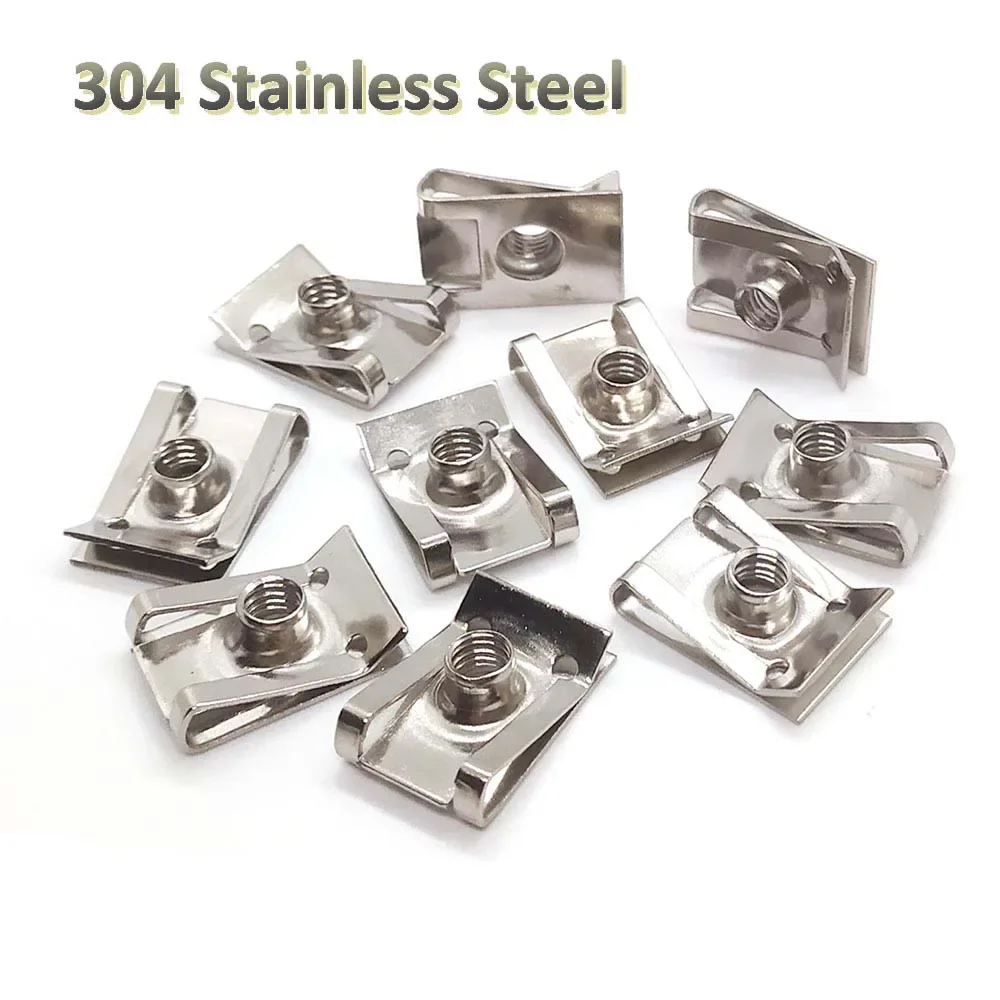 10pcs Stainless Steel U Type Clips Plate Leaf Spring Nut M6 M5 M4 M8 8mm 5mm 6mm 4mm Reed Nuts for Car Motorcycle Scooter ATV 2