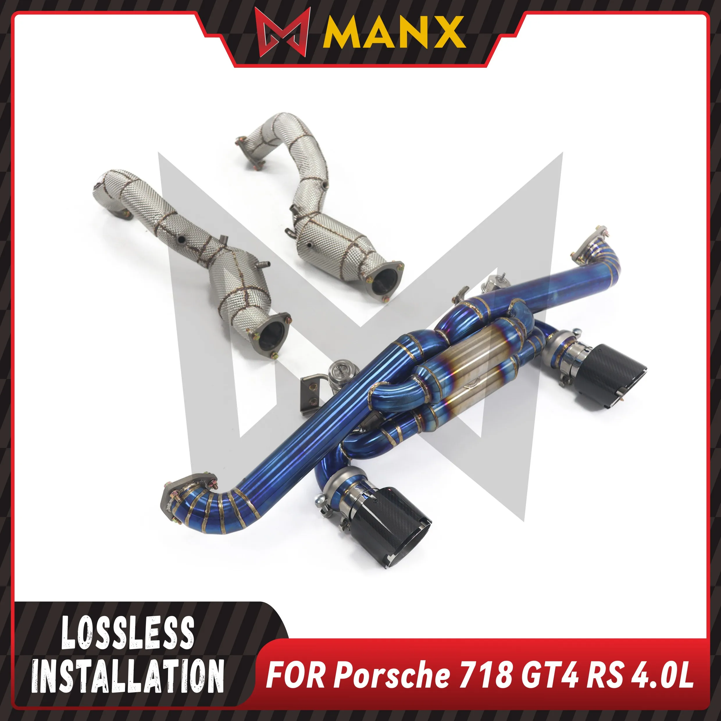 Suitable Porsche 718 GT4 RS 4.0L Full exhaust Stainless steel Downpipe Ti alloy bluing Catback Muffler With Valve 1