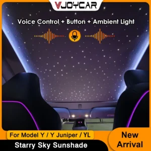 Vjoycar Newest Electric Starry Sky Sunshade for Tesla Model Y Model YL New Y Juniper Voice Control Ambient Light Sunroof Shade 1