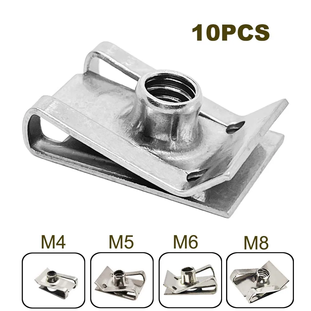 10pcs Stainless Steel U Type Clips Plate Leaf Spring Nut M6 M5 M4 M8 8mm 5mm 6mm 4mm Reed Nuts for Car Motorcycle Scooter ATV 1