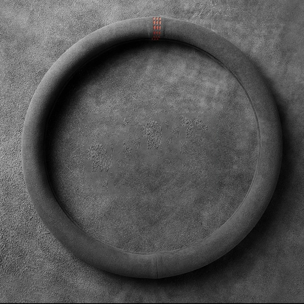 Car Steering Wheel Covers Cowhide Suede Steering Wheel Cover Wrap Universal 37-38cm Breathable Steering Covers Car Accessories 1