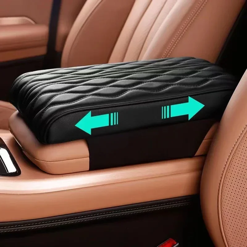 Car Armrest Mat Center Console Arm Rest Protection Cushion Wave Embroider PU Leather Auto Armrests Storage Box Cover Pad 5