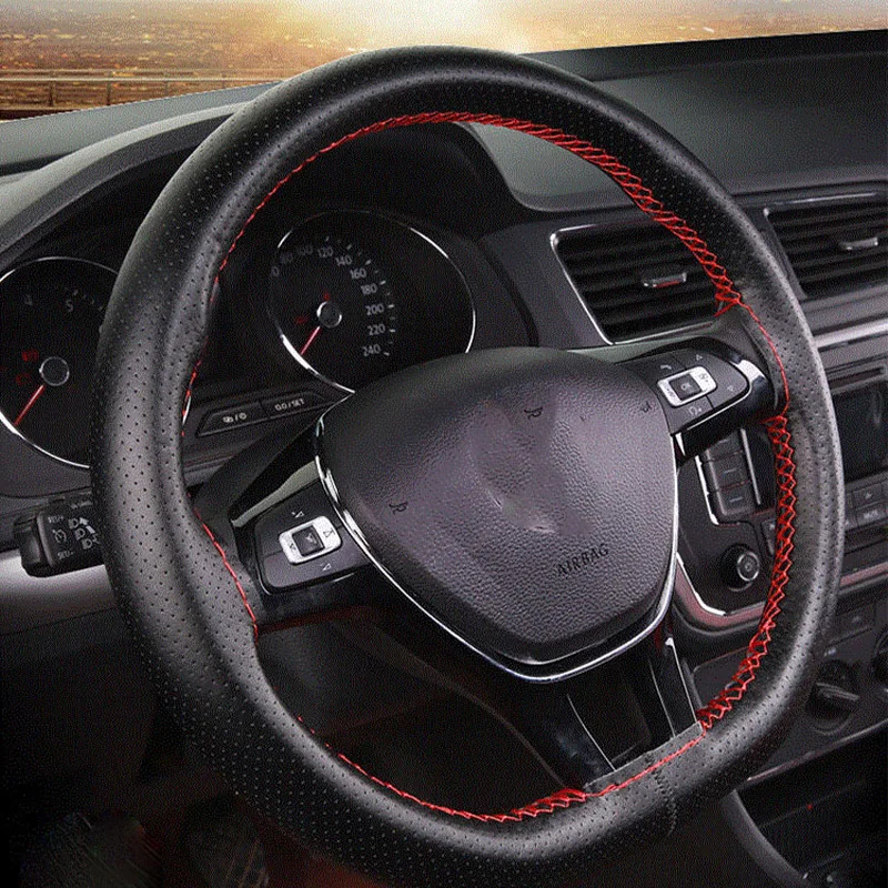 Car Steering Wheel Cover Needles And Braid Thread Artificial Leather Car Covers Suite 3 Color DIY Texture Soft Auto Accessories 6
