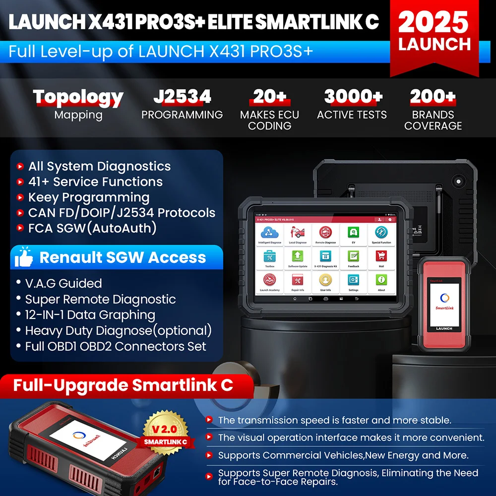 2026 LAUNCH X431 PRO3S+ Elite Bidirectional Scan diagnostic Tool J2534 programming,HD Truck,Topology Map, 50+reset,Online Coding 4