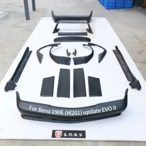 Fiberglass 190E EVO II Body Kit For Mercedes Benz C Class W201 Front Rear Bumper Side Door Panel Wheel Archs Car Wing Spoiler 1