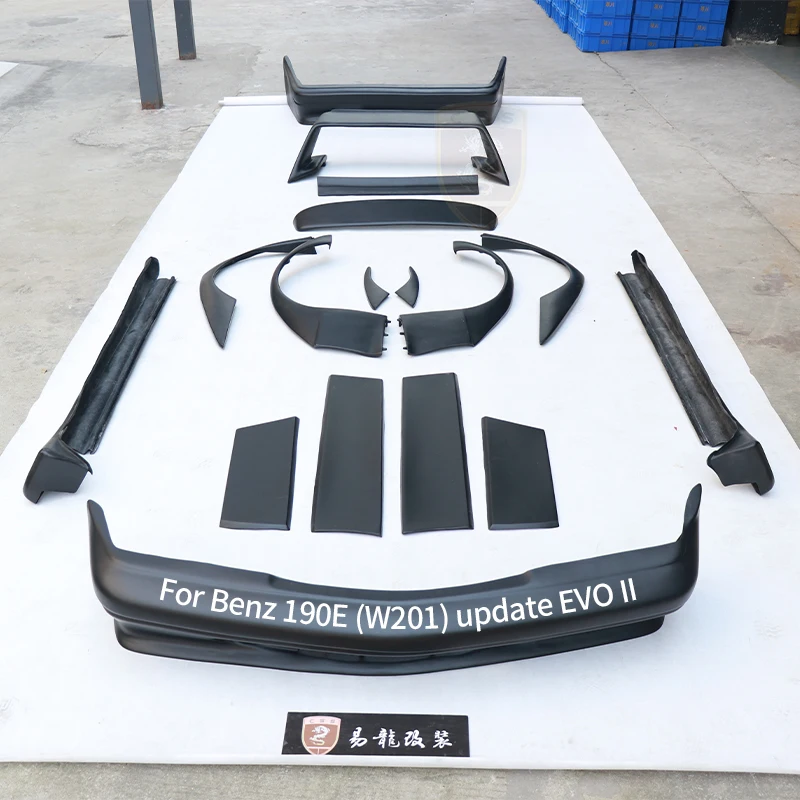 Fiberglass 190E EVO II Body Kit For Mercedes Benz C Class W201 Front Rear Bumper Side Door Panel Wheel Archs Car Wing Spoiler 1