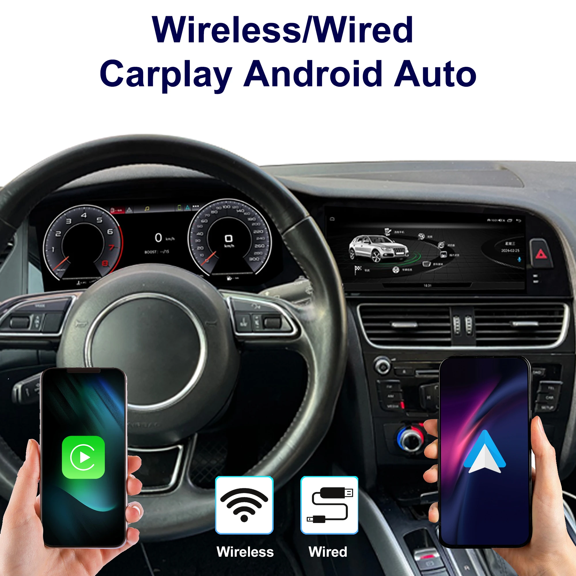 Digital Instrument Cluster For Audi A4 S4 RS4 A5 S5 RS5 Speedometer Android Radio Wireless CarPlay GPS Navigation Plug and Play 3