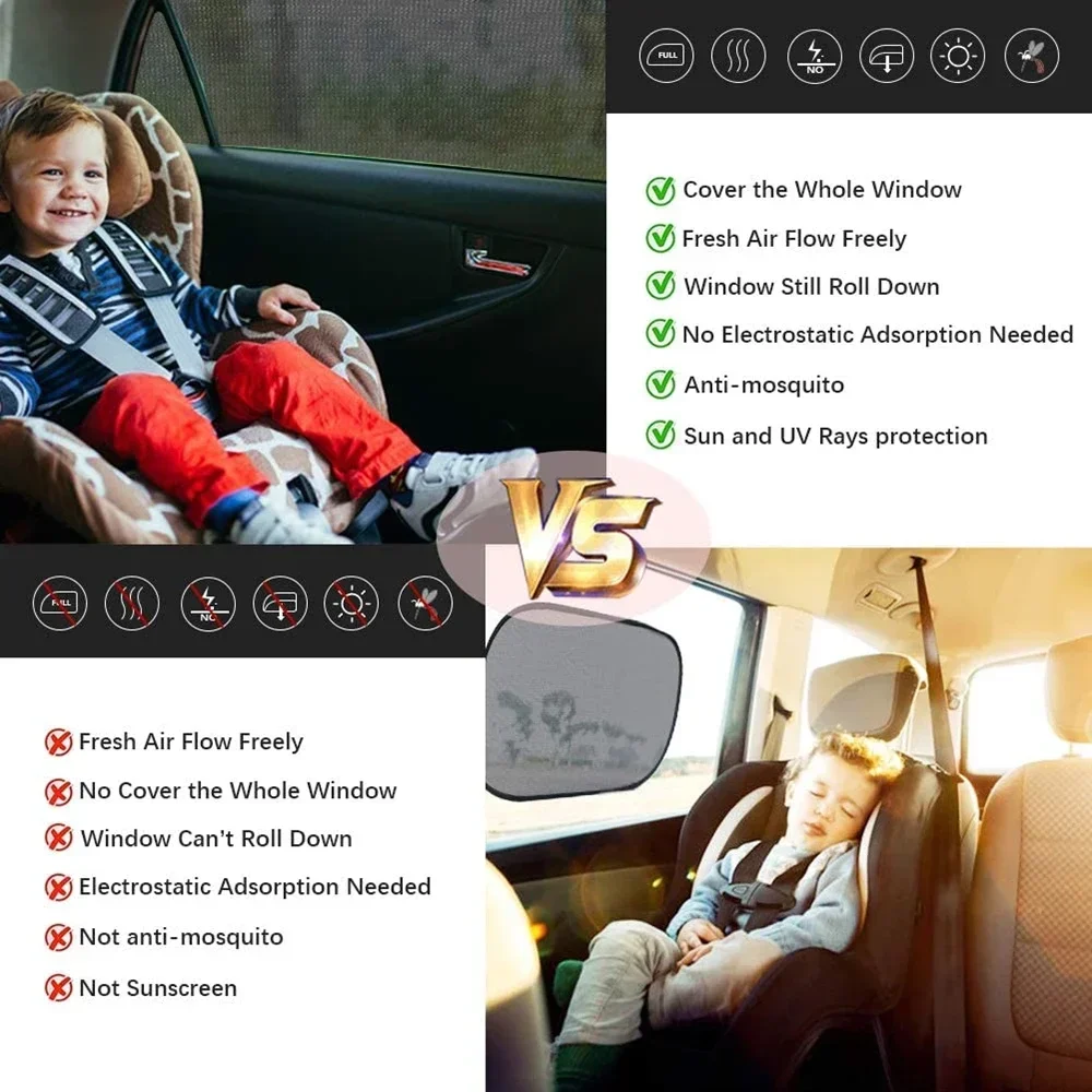 2 or 4pcs screen window set premium window sunshade breathable mosquito net for front and rear windows, UV protection Accessorie 5