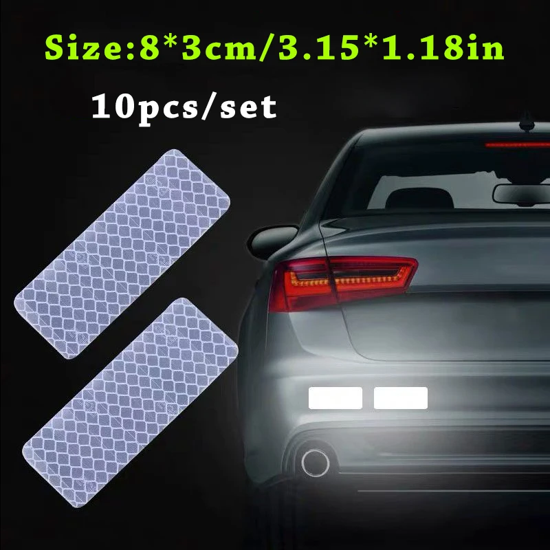10pcs/set Car Bumper Reflective Safety Strip Stickers Car Reflective Sticker Reflective Warning Safety Tape 6