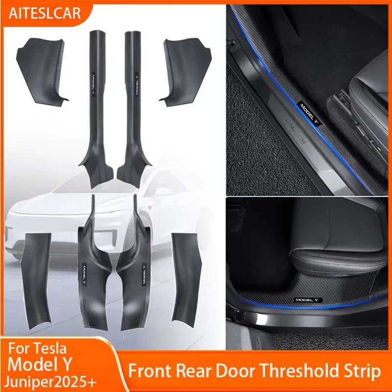 Front Rear Door Sill Guards For Tesla ModelYL/Y Juniper2025 ABS Inner Protector Cover Plate Trim Anti-Dirty Bumper Welcome Pedal 1