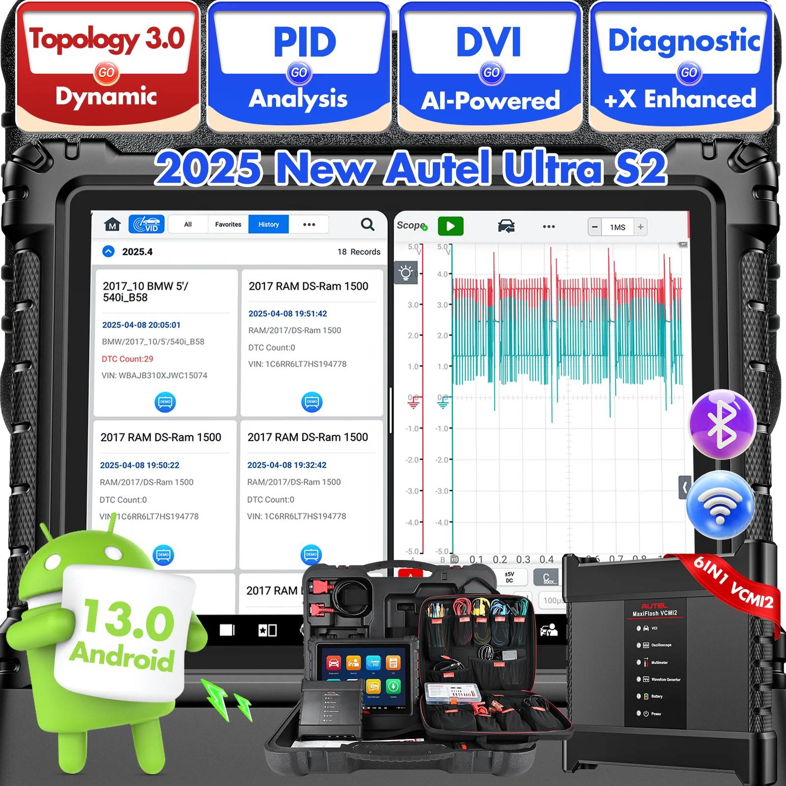Autel MaxiSys Ultra S2 Scanner Top Intelligen Scan Diagnostic with AI 6-in-1 VCMI2 Up of MSUltra/ MS919 Topology 3.0 1