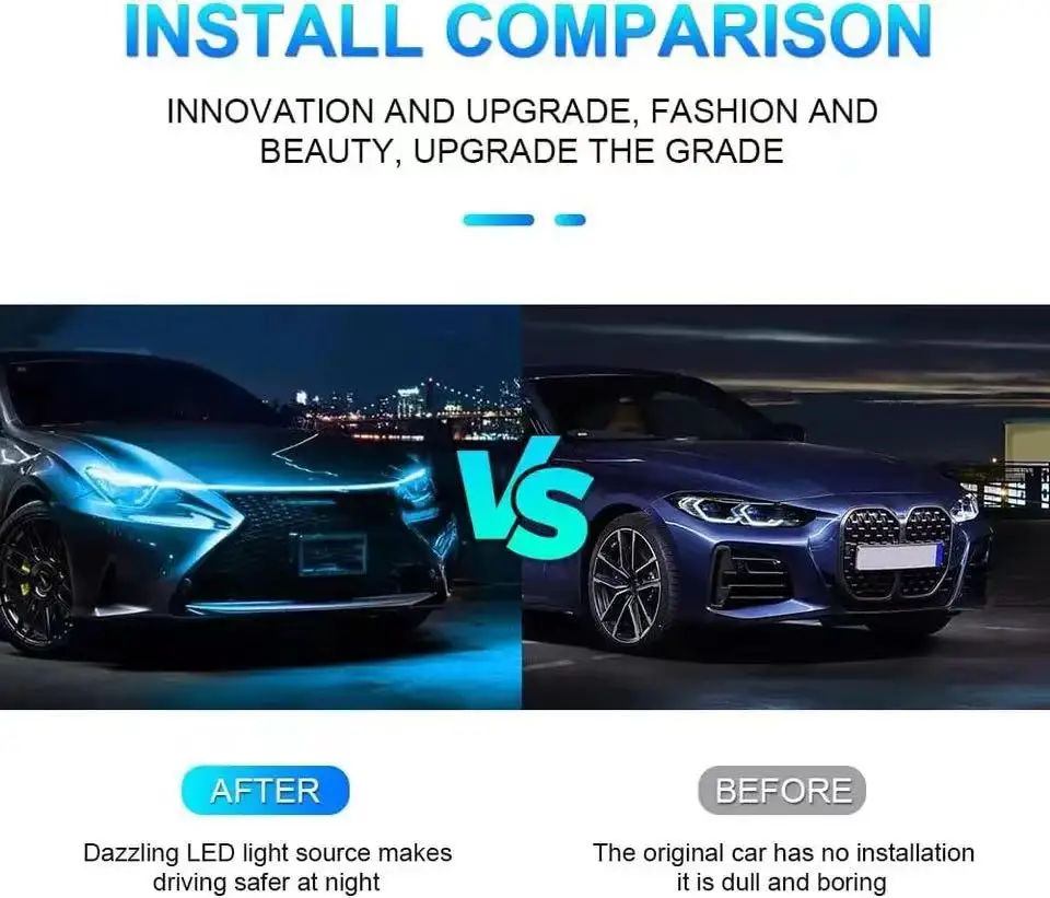 1pc Dynamic meteor Led Car Hood Lights Strip Universal Engine Hood Guide Decorative Light Bar Auto Headlights Car Running Light 5