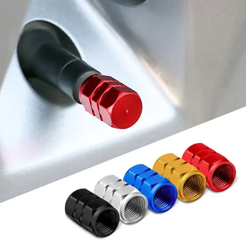 4 Pcs Aluminum Car Tire Valve Caps Hex Alloy Tyre Valve Airtight Cover Waterproof Dust For Automobiles Motorcycles Trucks Bikes 1