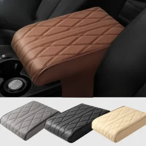 Car Armrest Mat Center Console Arm Rest Protection Cushion Wave Embroider PU Leather Auto Armrests Storage Box Cover Pad 1