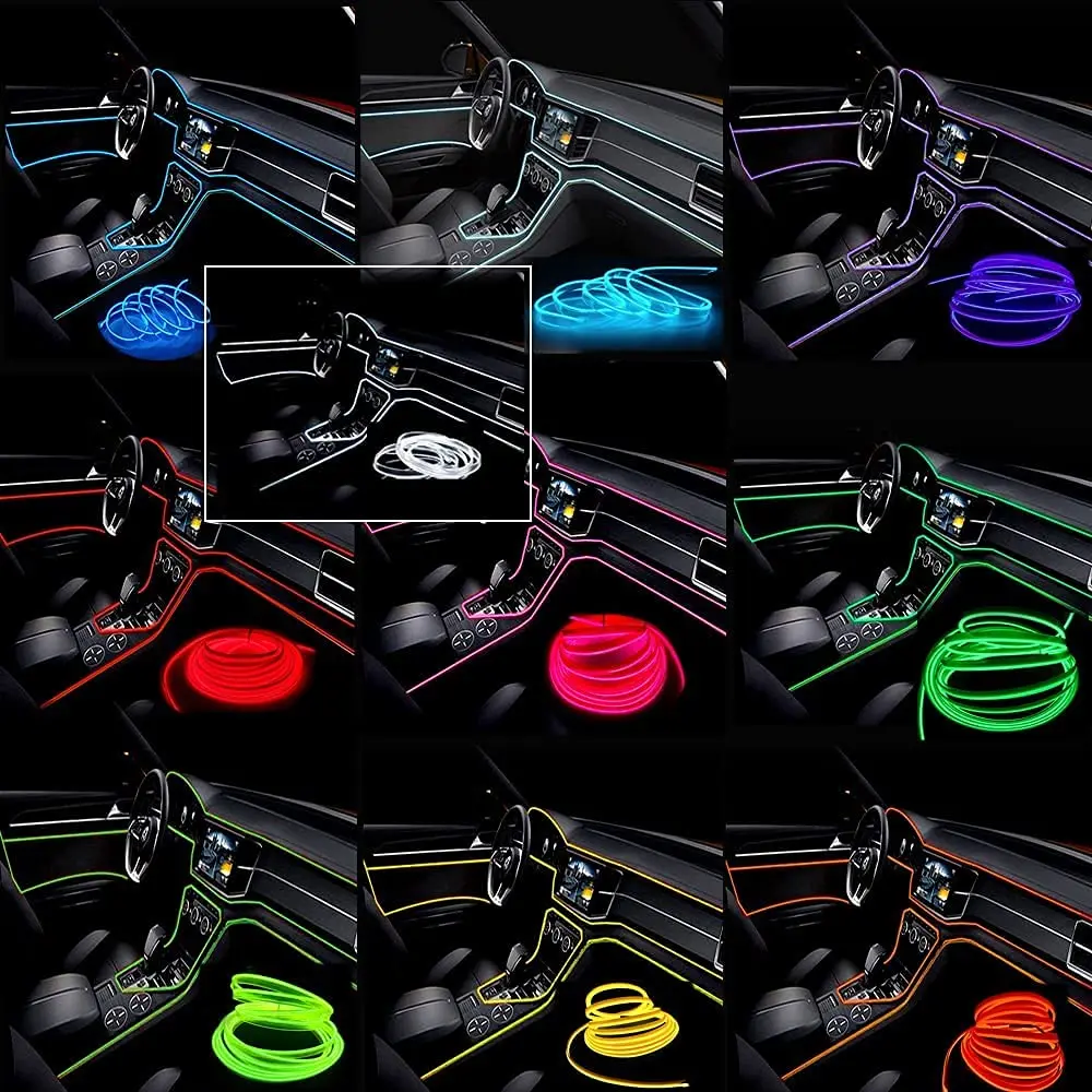 5M Car Interior Led Strip Light Neon EL Wiring Decorative Lamp For Auto DIY Flexible Ambient Light USB Party Atmosphere Diode 2