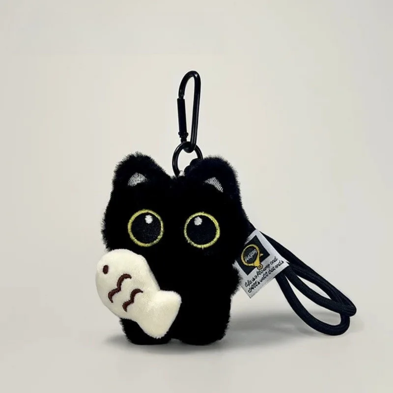 2Pcs Cool Plush Black Cat Doll Toy Keychain Bag Pendant Charms Car Keyring Accessories for Women Couples Kawaii Gift 1