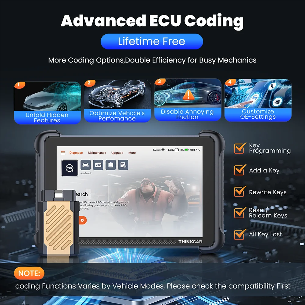 THINKCAR THINKSCAN 689BT Key Programming Automotive Diagnostic Tool Bi directional Obd2 Scanner ECU Coding CANFD DOIP 34 Resets 4