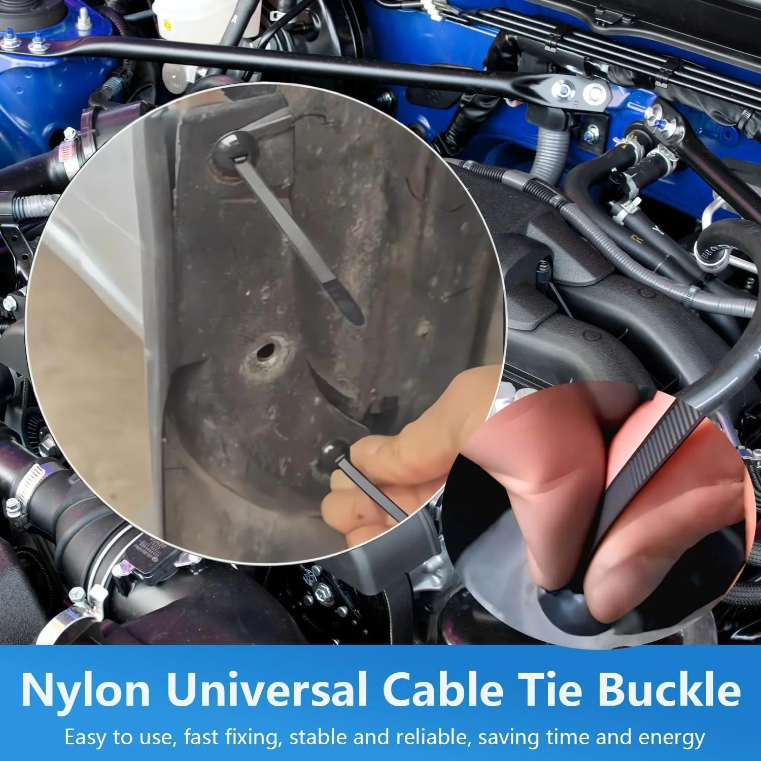 Universal Car Nylon Cable Tie Buckles Heavy Duty Self-Locking Zip Ties Holder with Pin Button Fasteners Car UV Resistant Ties 3