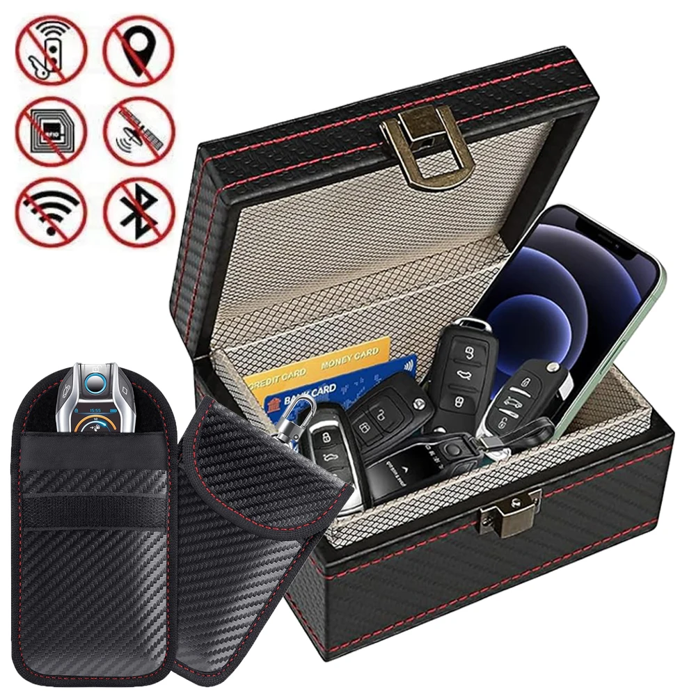 Anti Theft Faraday Box with Bag for Key Fob Cage RFID Faraday Key Fob Protector Radiation-proof Mobile Phone Box Car Keyless 1