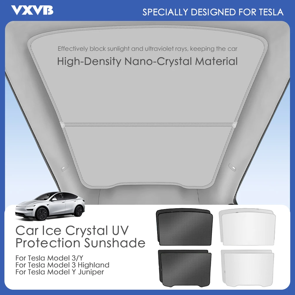For Tesla Model 3/Y Model 3 Highland Model Y Juniper 2025 Ice Cloth Buckle Glass Roof Sunshade Car Front Rear Sunroof Skylight 1