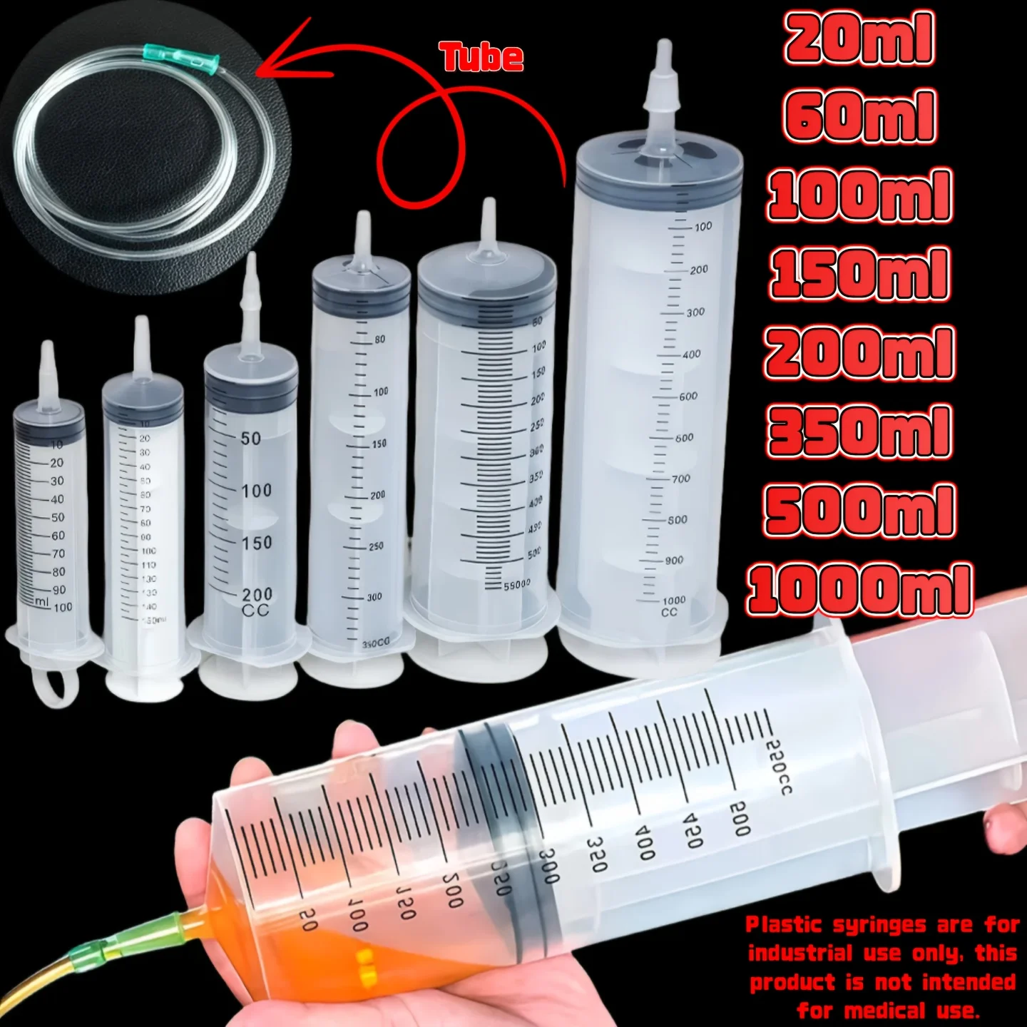 Durable Large Capacity Plastic Syringe 100Ml,150Ml,250Ml, 350ml, 550Ml,1000Ml | Car Oil Extractor Is Suitable for Laboratory Dispensing, Glue Dispensing, Watering, and Veterinary Use. 1