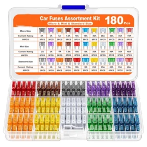 180Pcs Car Fuses Assorted Kit, 60 Mini Blade Car Fuse +60 Standard Fuse Automotive +60 Micro Fuse + Fuse Puller 1