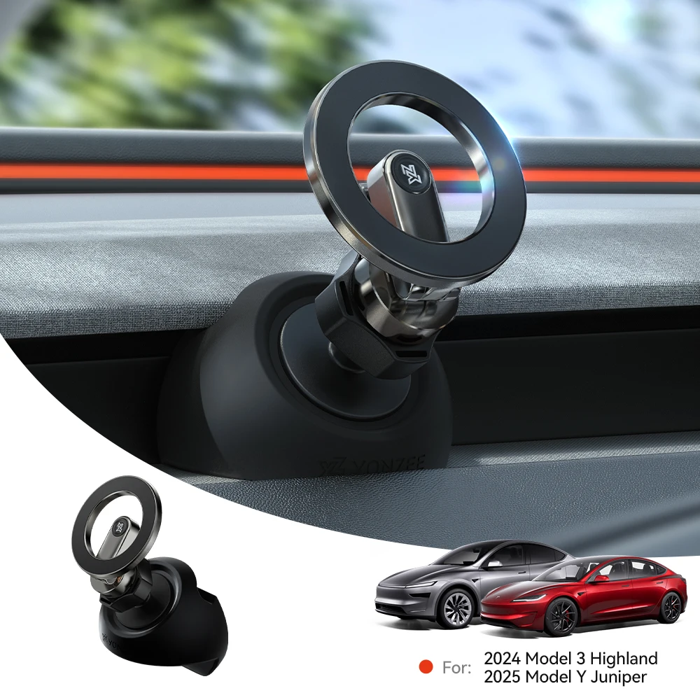 YZ For Tesla Model 3 Y Highland Juniper 2025 Stronger Magnetic adjustable Metal Car Phone support silicone base holder 1