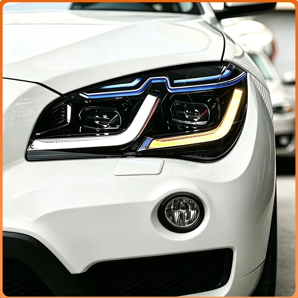 For BMW X1 E84 2010-2015 Auto Headlights Assembly Blue Eyebrow LED DRL Turn Signal Projector Lens Plug and Play Car Front lamps 1