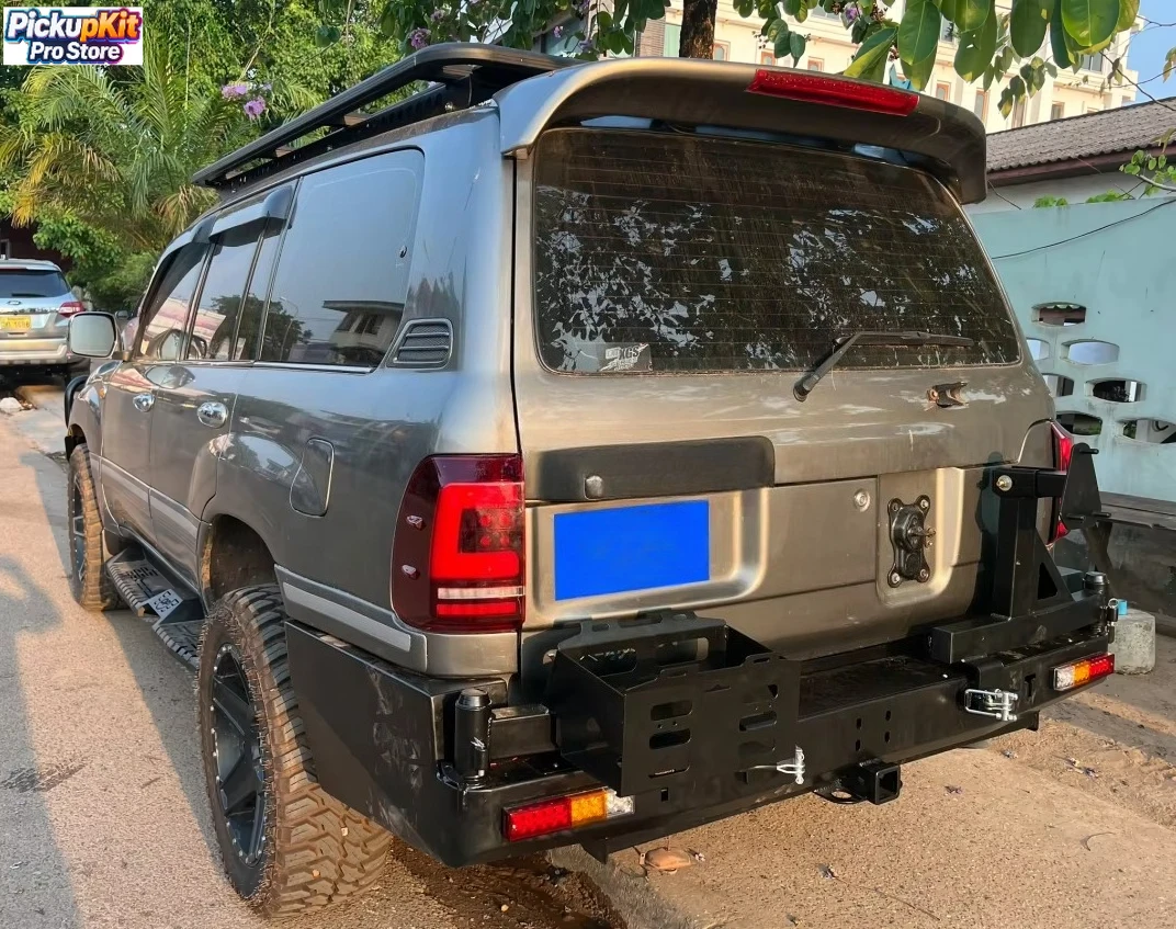 Heavy-Duty Steel Rear Bumper with Dual Swing-Out Tire Carrier for LC100/LX470 1