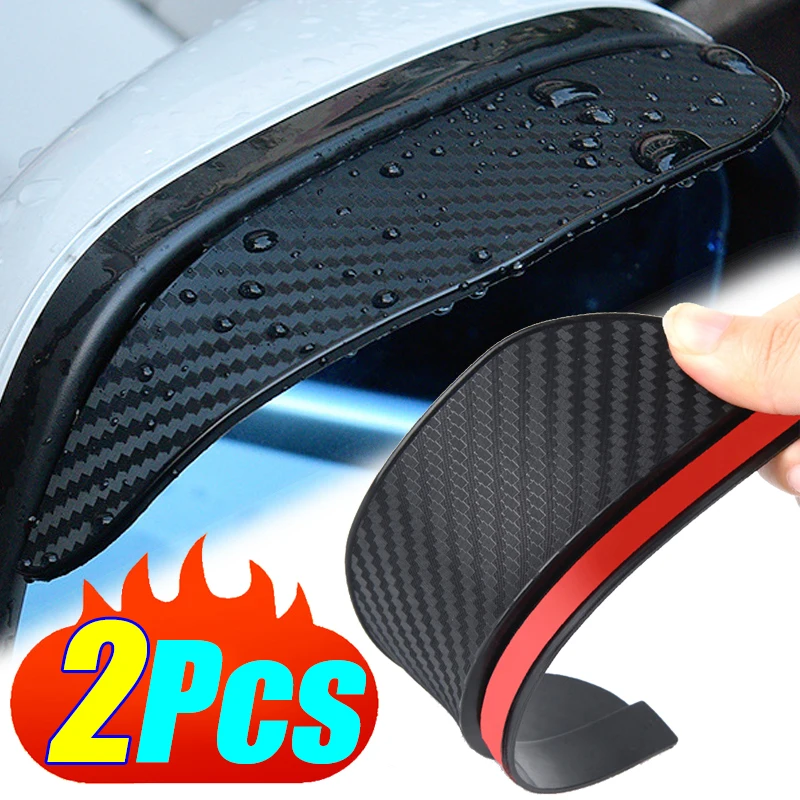 2Pcs Carbon Fiber Car Rearview Mirror Rain Shield Eyebrow Flexible Car Rearview Mirror Rain Shield Protector Eyebrow Rain Cover 1